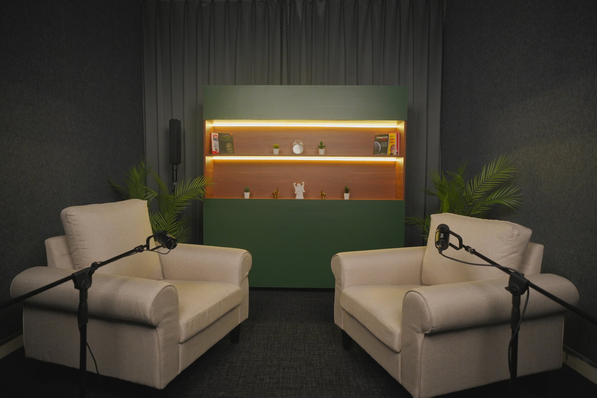 Podcast Studio Setup - Green Accent Lounge Suite